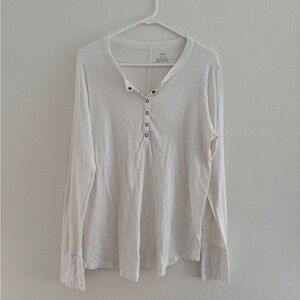 White Long Sleeve Henley Shirt